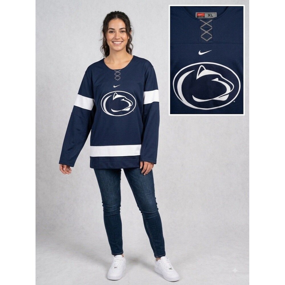 Nike Team Penn State Nittany Lions Hockey Jersey Womens XL Navy Blue Pullover